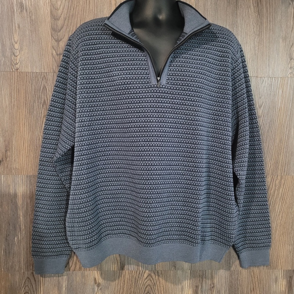 St Croix Mondo Uomo 1/4 Zip Pullover XL Muted Blue Textured Knit Wool Blend USA